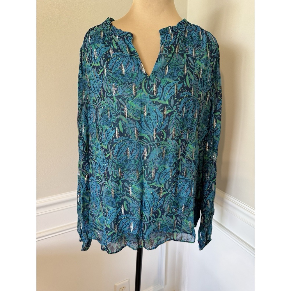 Lilly Pulitzer Giana Long Sleeve Top Low Tide Navy Lil Catty Purrsonality Small